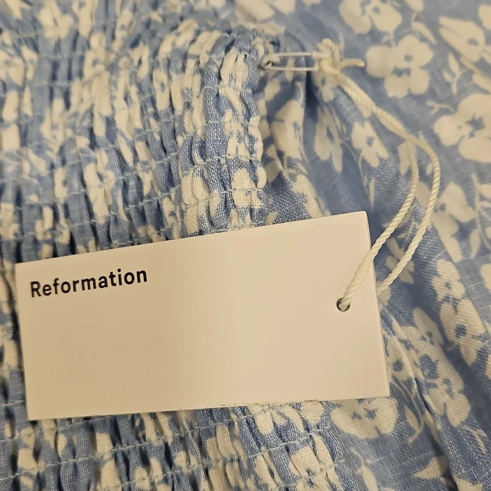 💕REFORMATION💕 Cambria Linen Top ~ Sofie Blue Floral Print Small S NWT - Picture 11 of 14